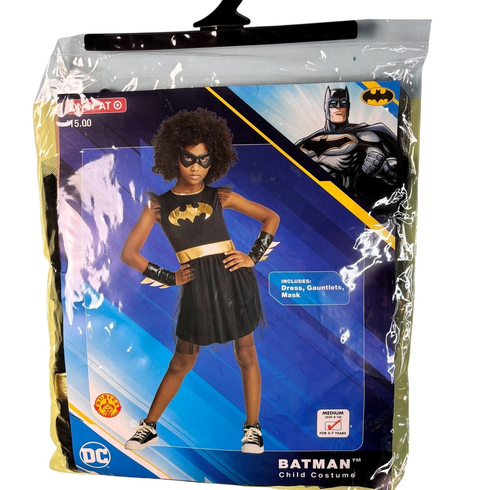 Batman Batgirl Child Costume Dress Gauntlets Mask Halloween‎ Cosplay Size Medium